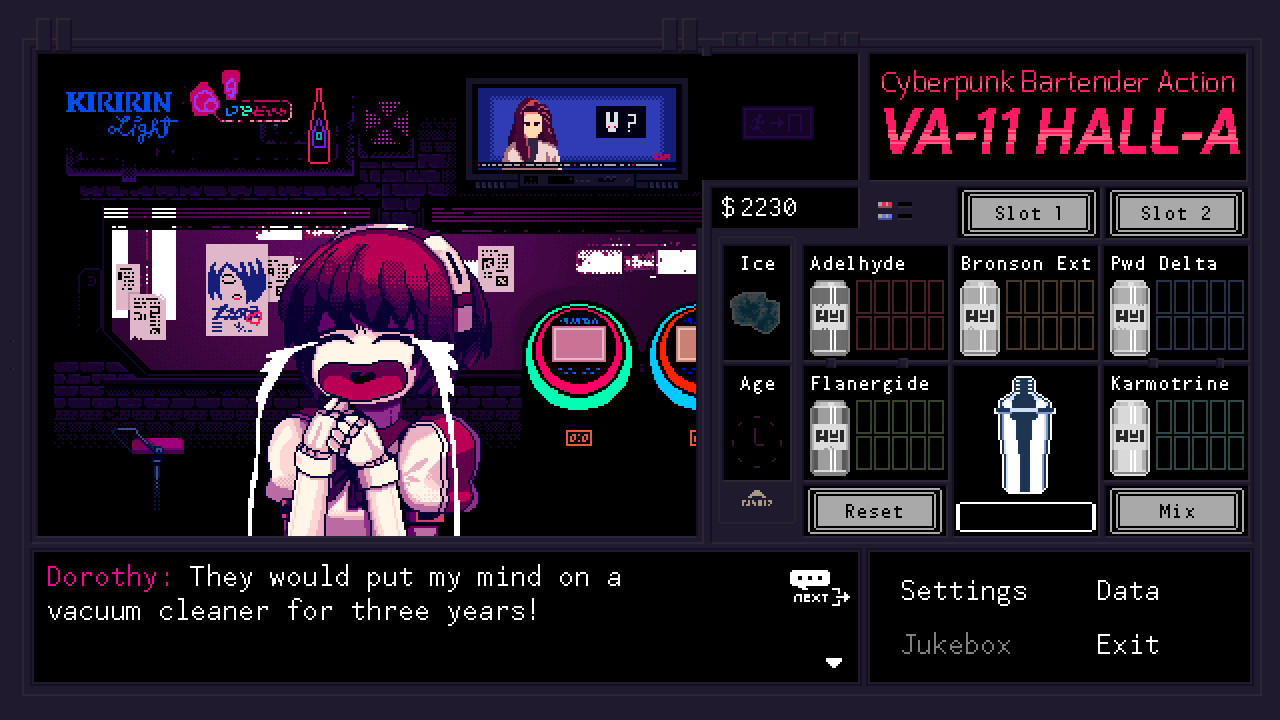 VA 11 HALL is a cyberpunk bartender action free download